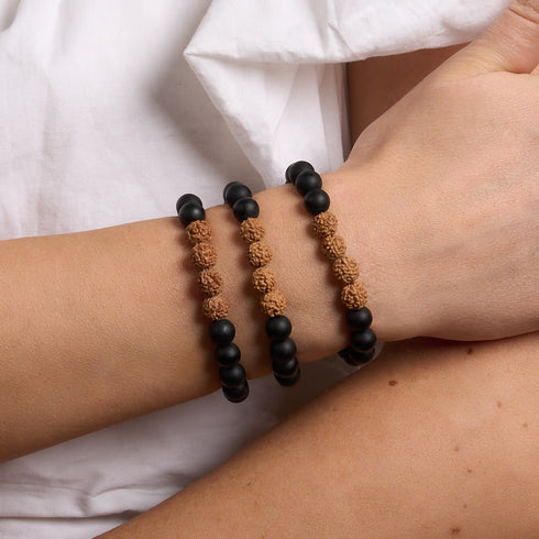 Guru | Mattschwarzer Achat x Rudraksha | Mala-Armband